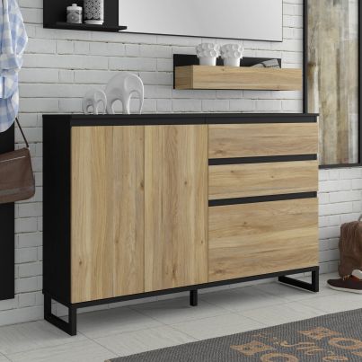 Shoe cabinet SEVENTEEN, 150.1/99.3 cm, Black/Mauvella oak