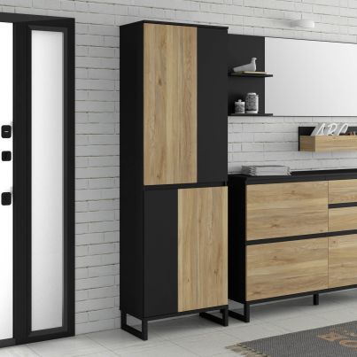 Shoe wardrobe SEVENTEEN, 65.1/201.7 cm, Black/Mauvella oak