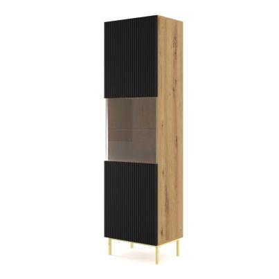 RAVENNA Glass Display Cabinet 1D1S, oak/black, gold frame