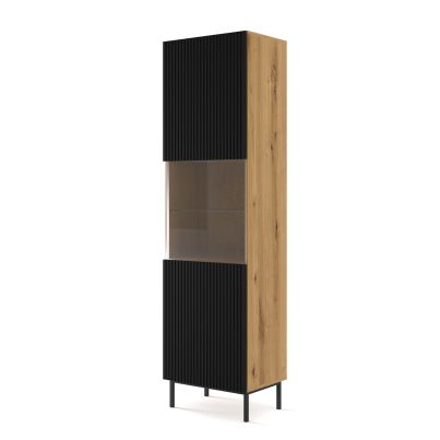 RAVENNA Glass Display Cabinet 1D1S, oak/black, black frame
