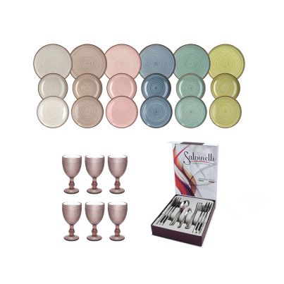 01 Serving set with Glass DIAMANTE CICLAMINO, Table set URBAN, Cutlery box set PRINCESS