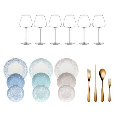 Serving set with wine glasses ITALESSE, table set MADISON CELINE and Herdmar Cutlery set CENTURY