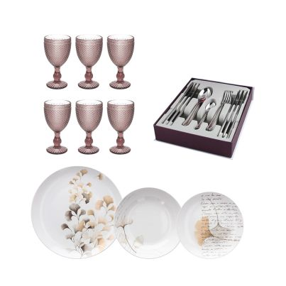 Serving set with glasses DIAMANTE, Table set MADISON POESIA and Cutlery box set PORTOFINO