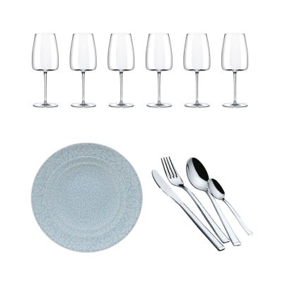 Serving Set with wine glasses LORD dinner plate SATURNIA Tiffany and cutlery box set SYMBOL 24 pcs