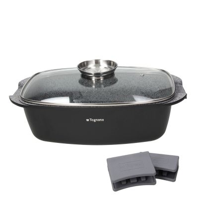 Roaster with Lid, TOGNANA Ambiziosa, Two Handles, 32x20cm, Grey