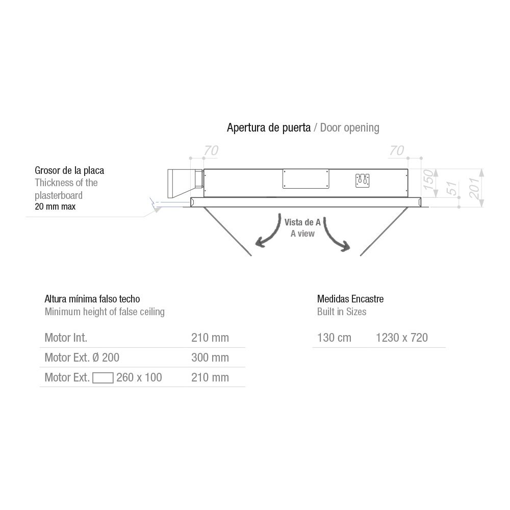 Ceiling cooker hood E-250 130cm V.2450 EXT