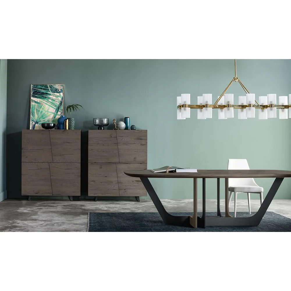 Dining table COSMOPOLITAN with solid top and metal base 220x100x75,5cm Rovere grigio