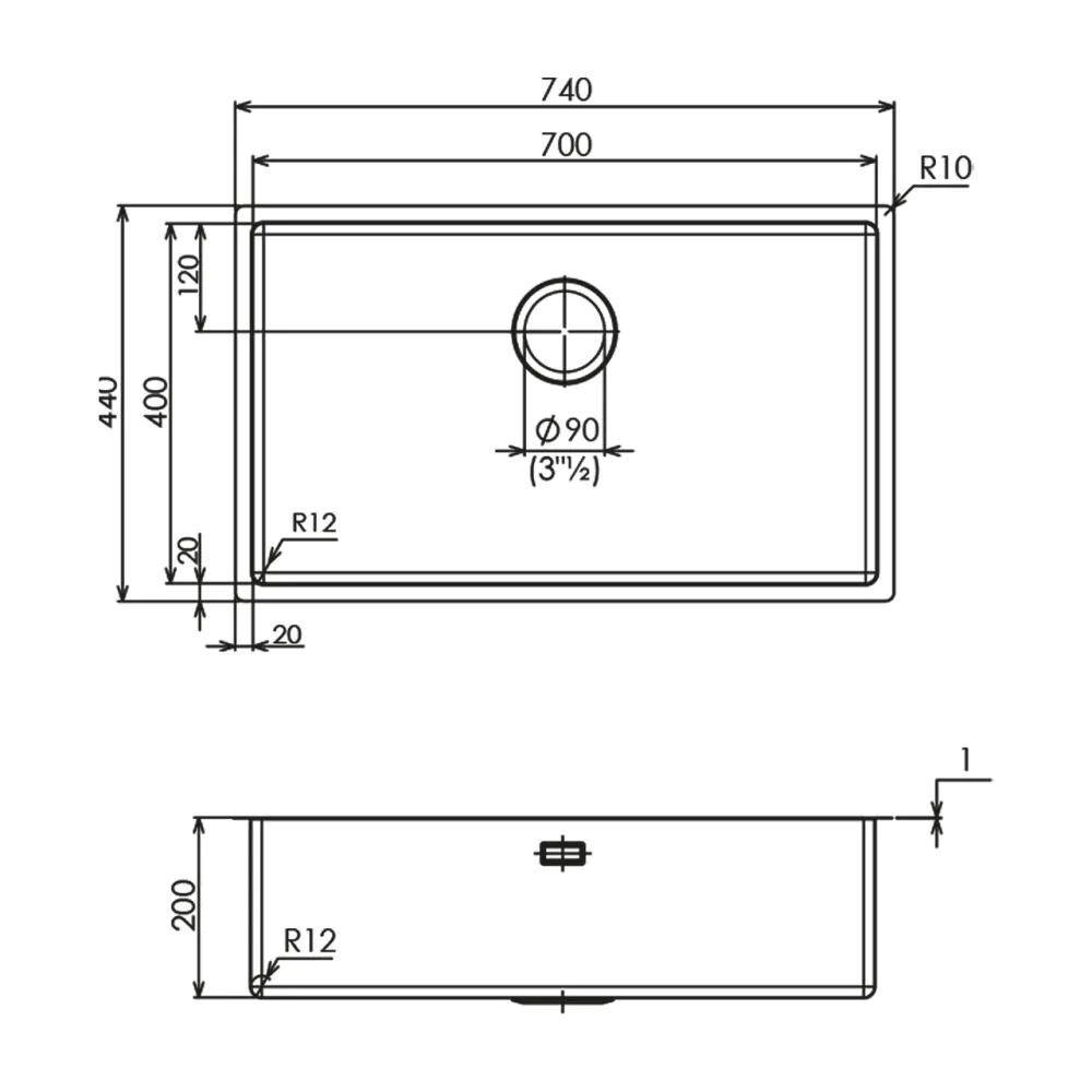 Kitchen sink MAKI ST-R 74-00 740 440mm inox