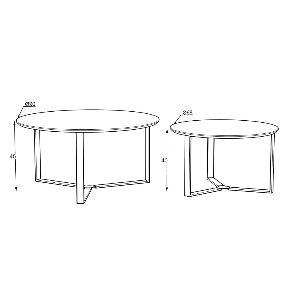 Nesting coffee tables 2pcs. Miami 90x90x45 Hazar/Retro Stone